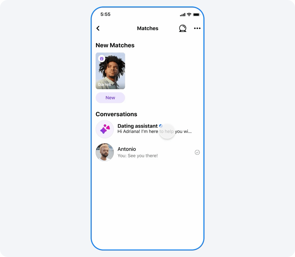 Screen showing Dating Assistant UI